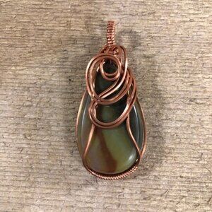 Copper Wire Wrapped Jasper Necklace Pendant